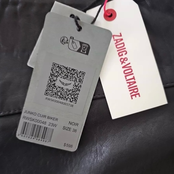 ZADIG & VOLTAIRE JUNKO BLACK LEATHER ASYMMETRICAL MINI SKIRT SIZE 38 SMALL NWT - Picture 8 of 8